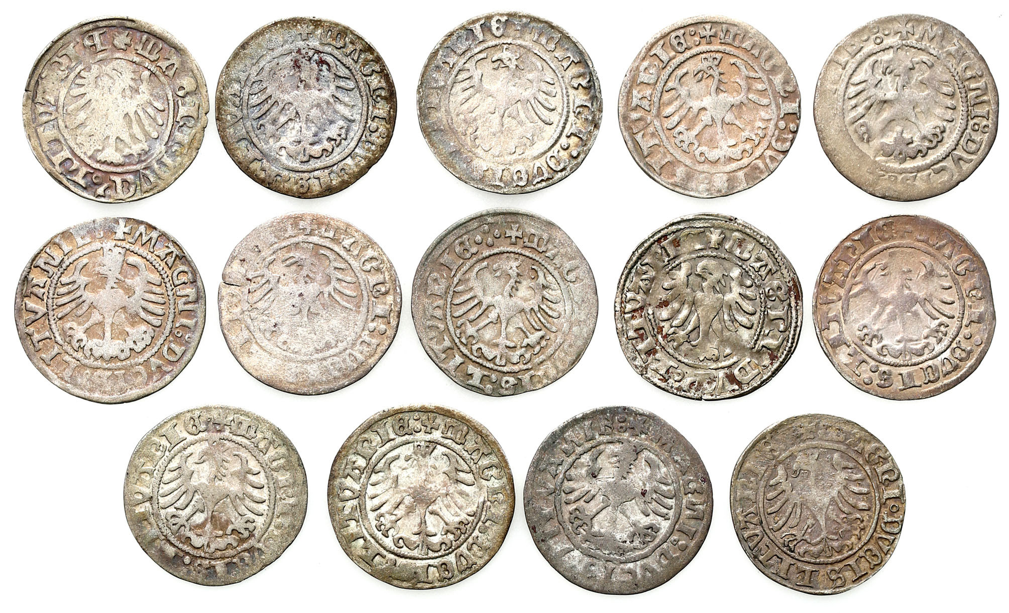 Aleksander Jagiellończyk, Zygmunt I Stary. Półgrosz, Wilno, zestaw 14 monet